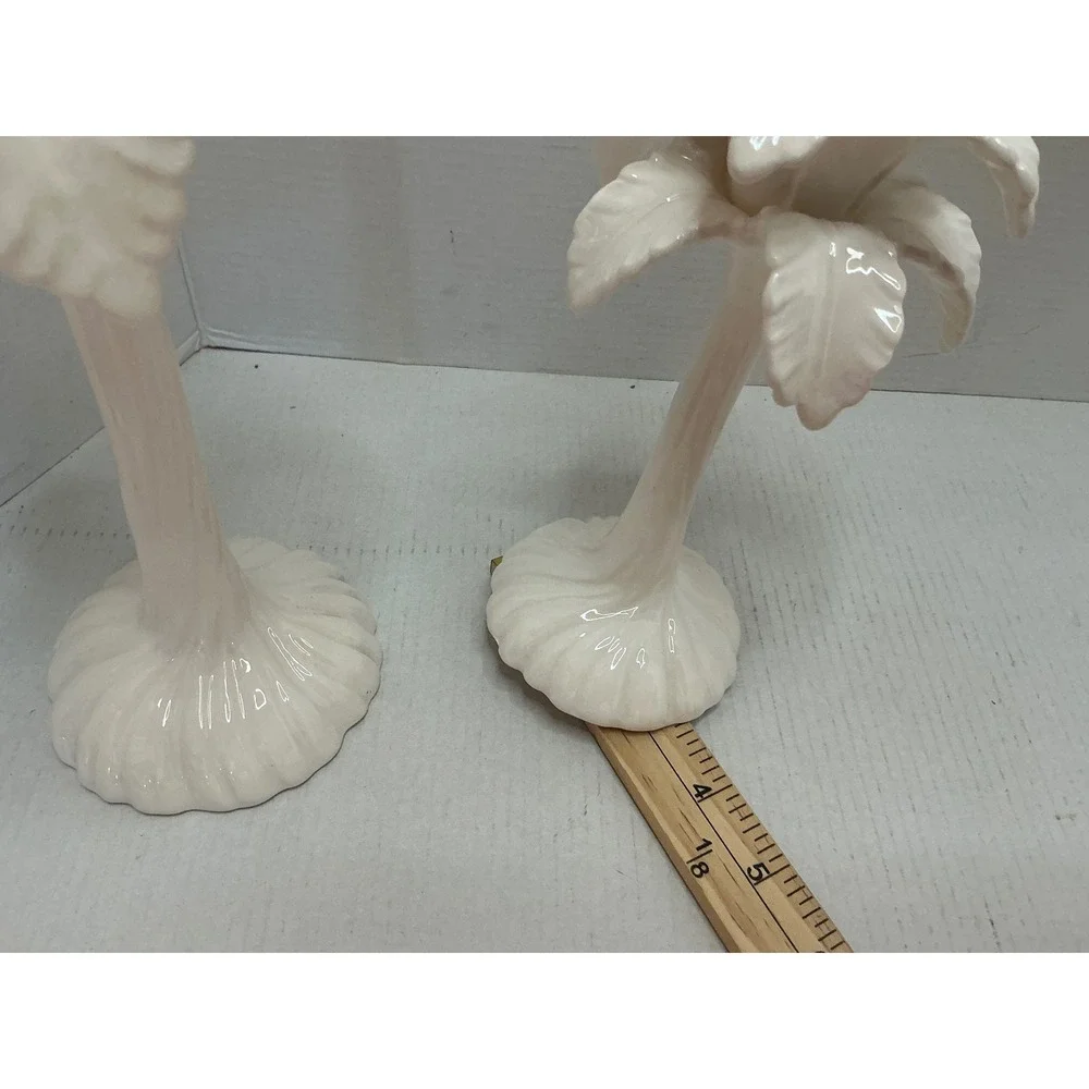 Fitz and Floyd Vintage Palm Tree Candle Holders White Ceramic Tropical Set of 2